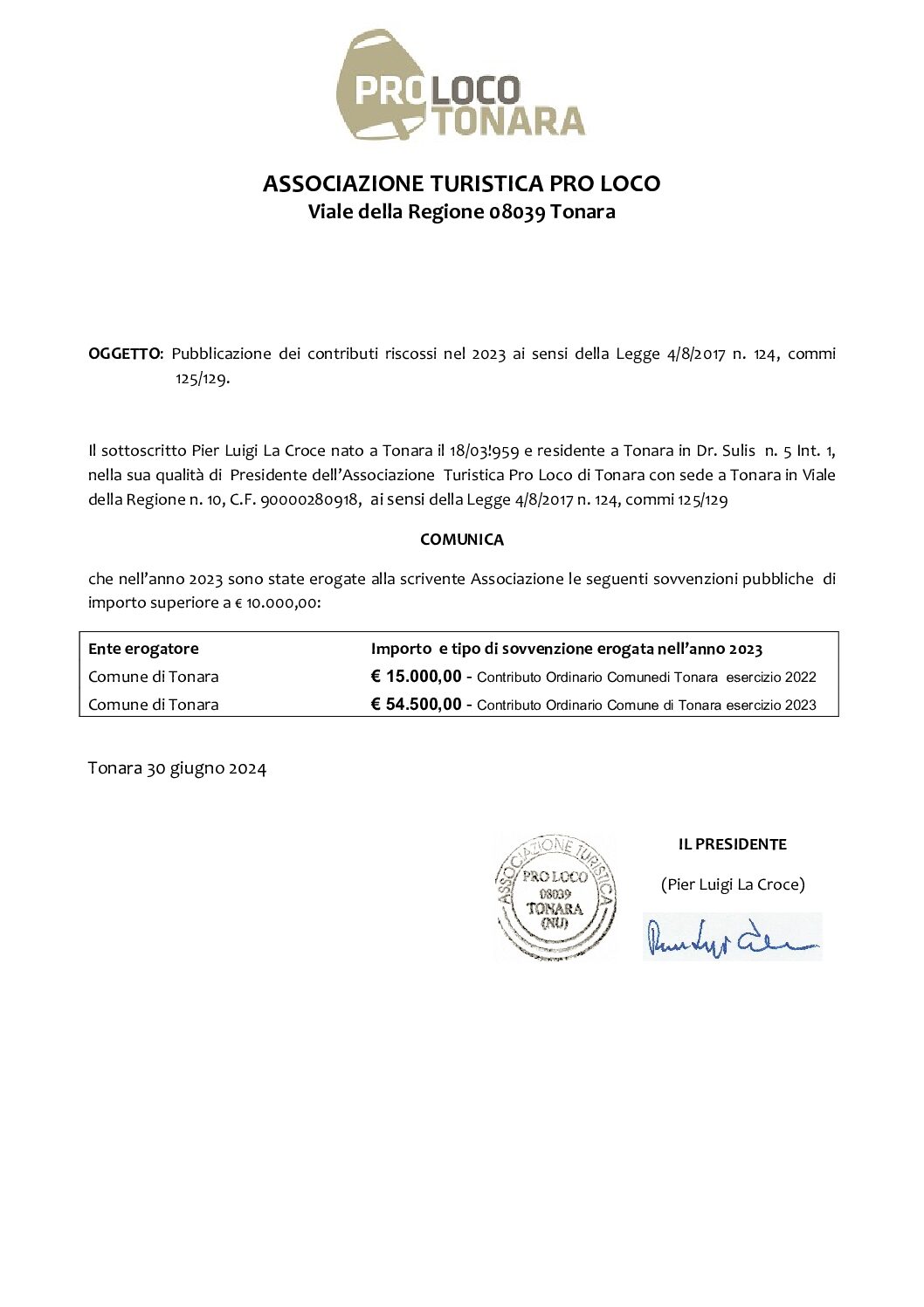 CONTRIBUTI PUBBLICI 2023